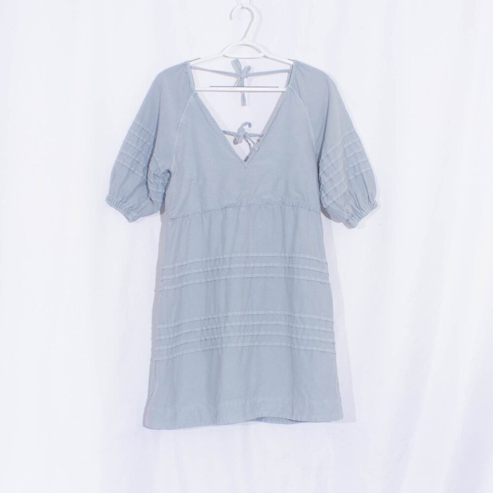 7 FOR ALL MANKIND Puff Sleeve Tie Back Denim Dress Size M - Picture 4 of 10
